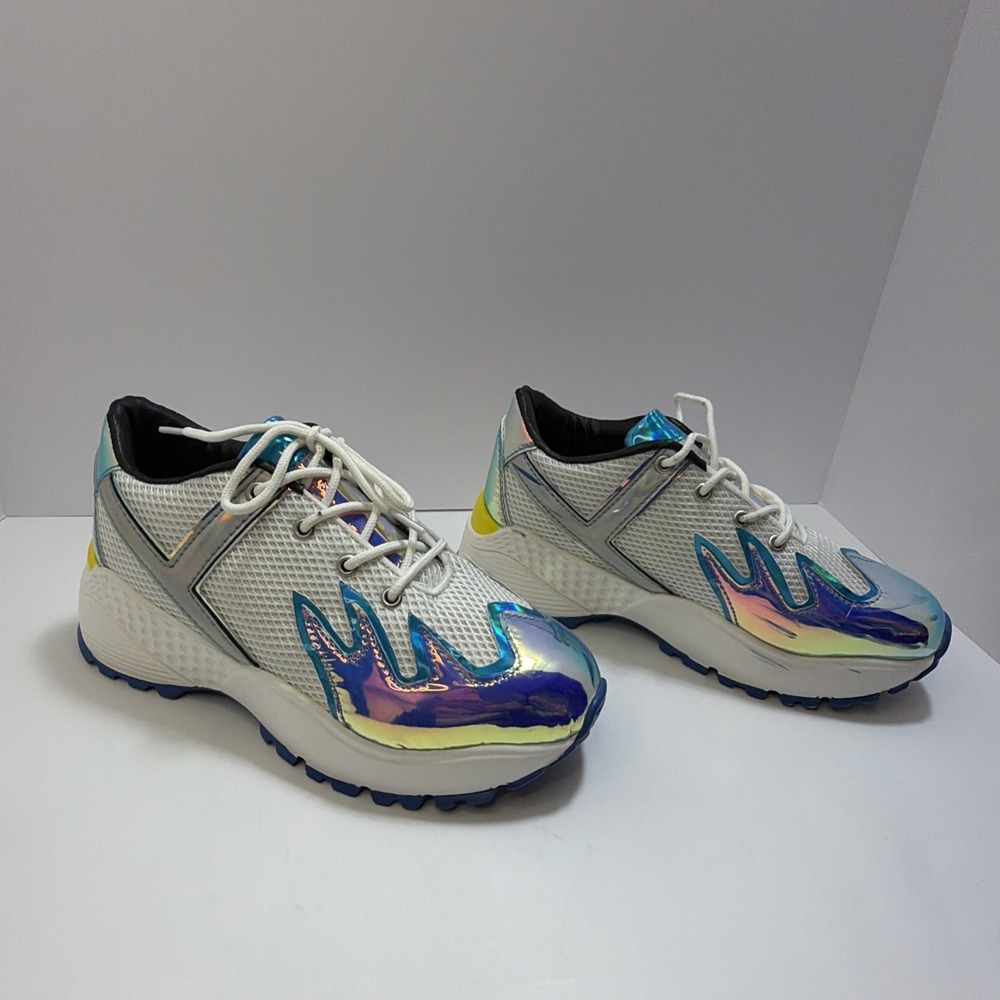 YRU Blaz3 Blaze Holographic Teal Flame Platforms Gothic Punk Rave Sneakers Sz 9 - Picture 4 of 16